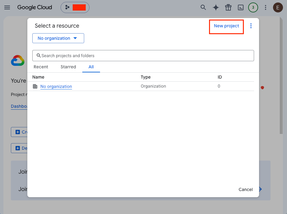 Google Cloud Console Create Project