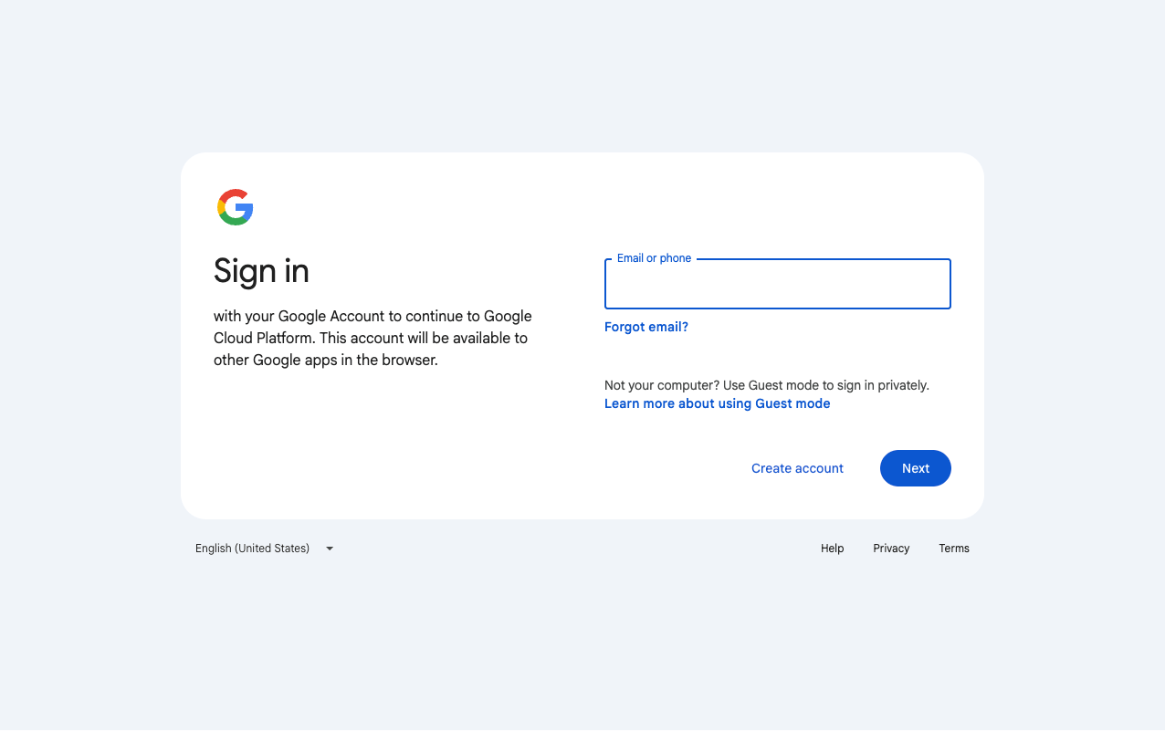 Google Cloud Console Sign In