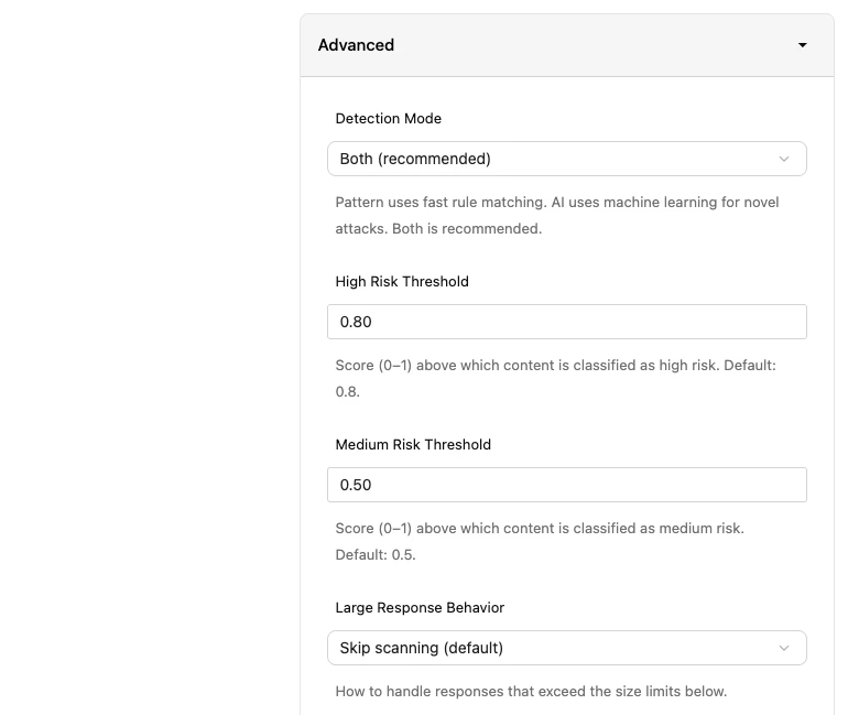 Defender Advanced Settings — classification