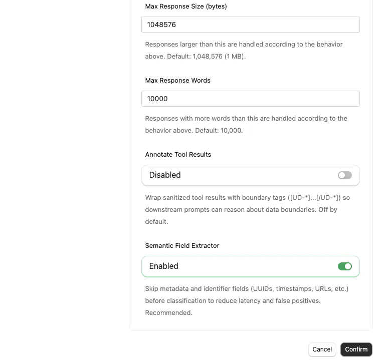 Defender Advanced Settings — response handling