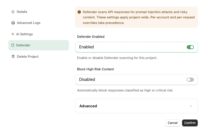 Defender Settings