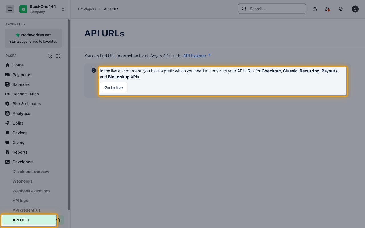 The API URLs page explaining that the live environment uses a prefix for Checkout, Classic, Recurring, Payouts and BinLookup APIs