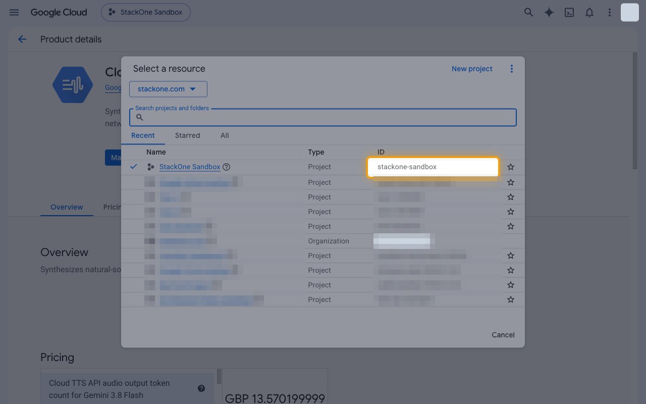 Select a resource dialog with the ID column value of the current project highlighted