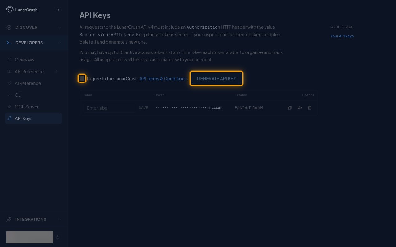 The API Keys page with the terms checkbox and the Generate API key button highlighted