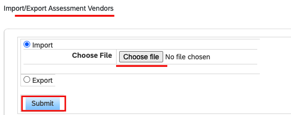 Upload a file of vendor