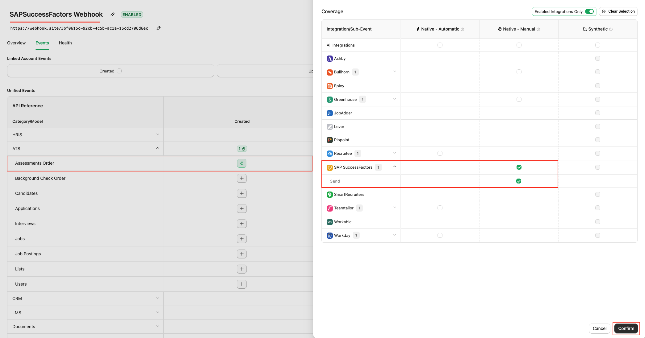Select webhook events