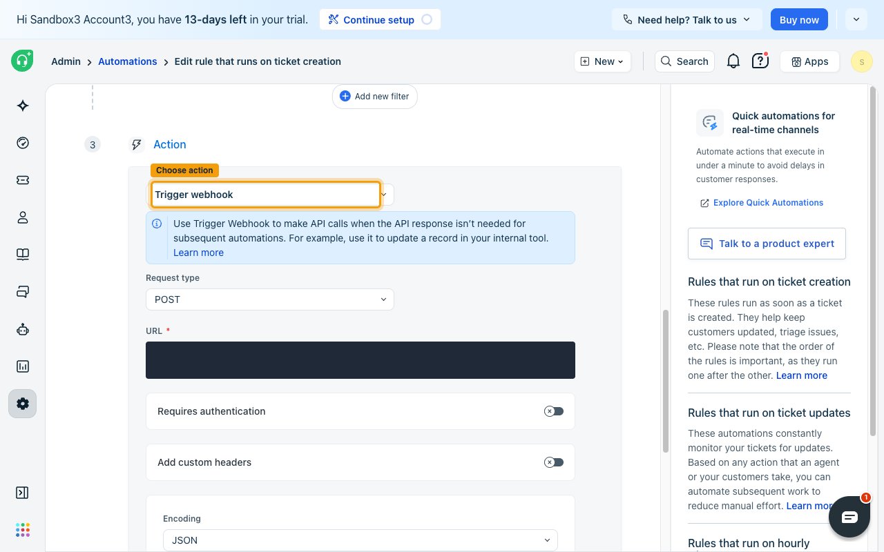 The rule editor with the Choose action selector highlighted in the Action section