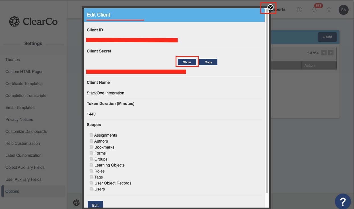 Brainier LMS API Copy Credentials