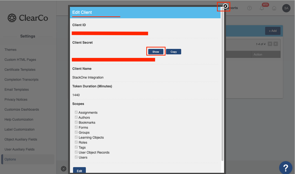 Brainier LMS API Copy Credentials