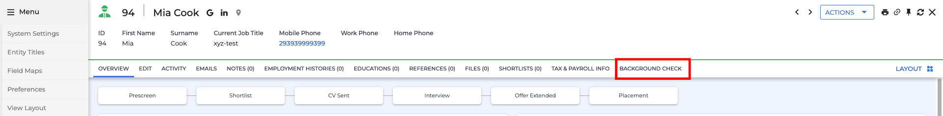 Custom Tab on Candidate Page