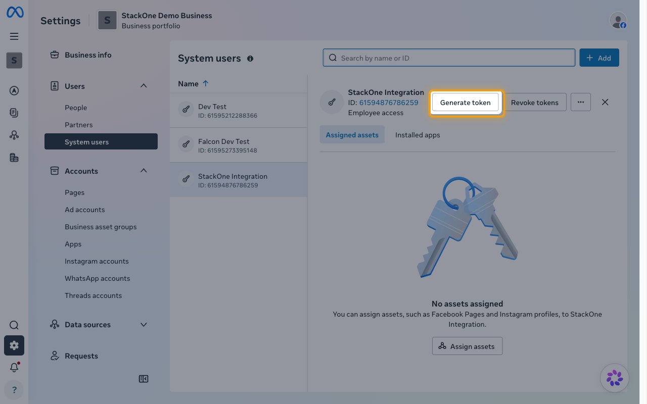 System user detail with the Generate token button highlighted