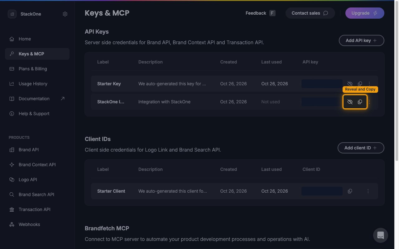 The API Keys table with the reveal and copy icons highlighted on the new key's row