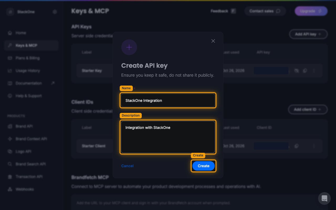 The Create API key dialog with the Name field, Description field and Create button highlighted