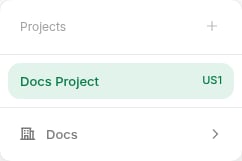 Project selector listing projects with their region codes