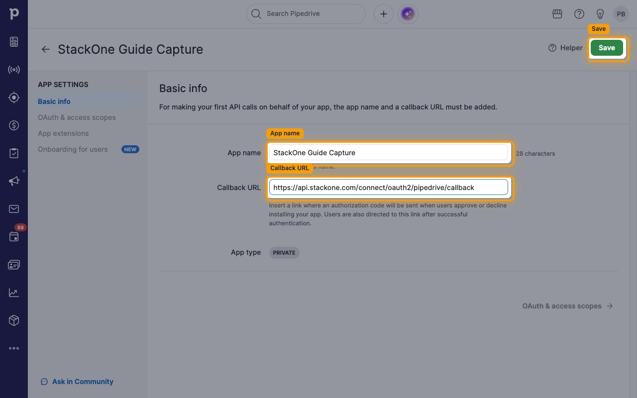 The Basic info tab with the App name and Callback URL fields and the Save button highlighted