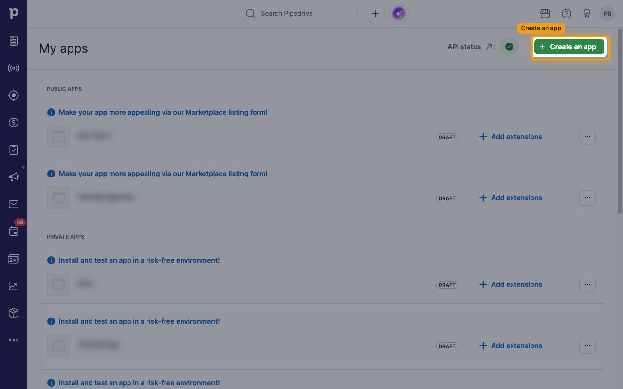 The Developer Hub My apps page with the Create an app button highlighted
