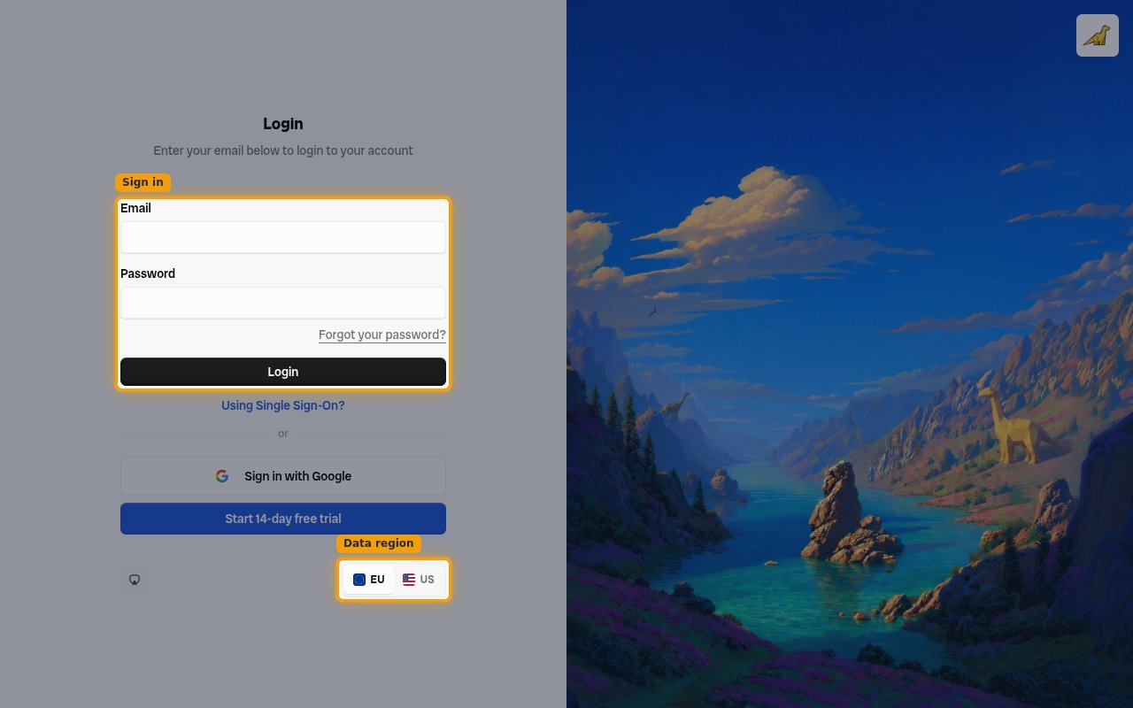 Bronto login screen showing the email and password form and the EU/US Data region toggle