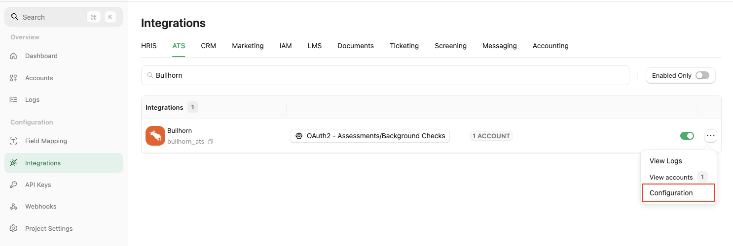 Bullhorn Integration Setup