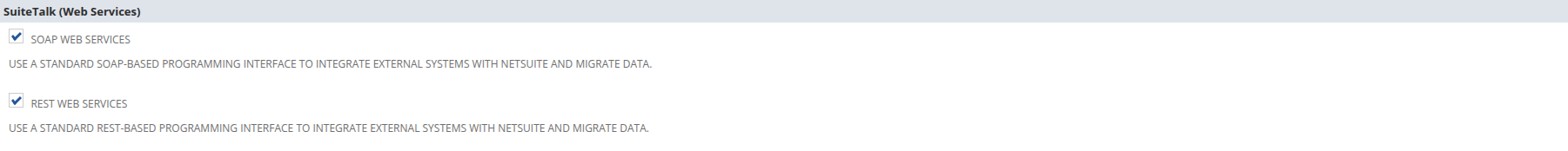 Enable Features SuiteCloud subtab, SuiteTalk (Web Services) section with REST Web Services checked
