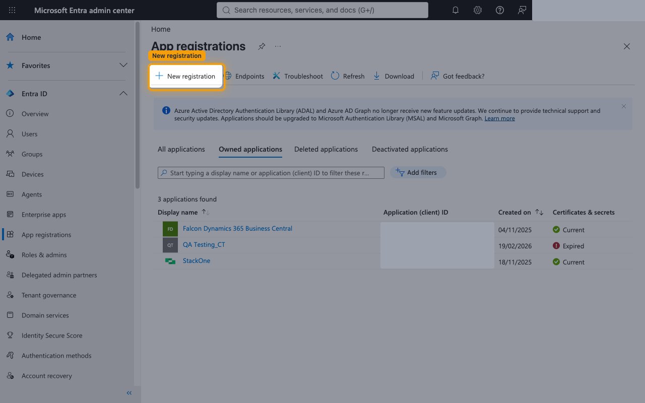 App registrations page with the New registration button highlighted