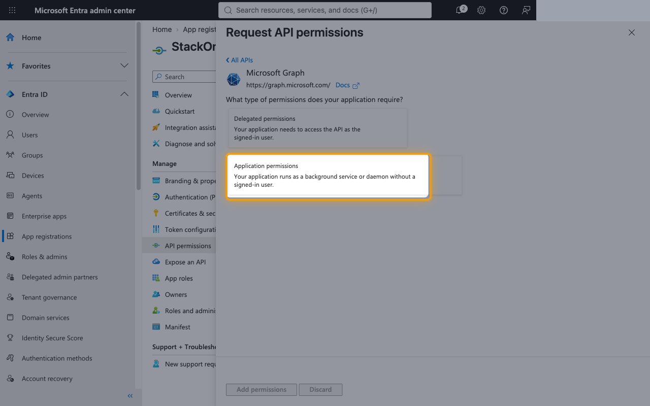 Permission type selection with Application permissions highlighted