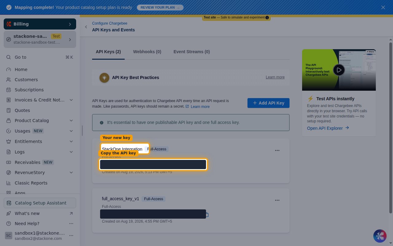 The API Keys list showing the newly created Full-Access key
