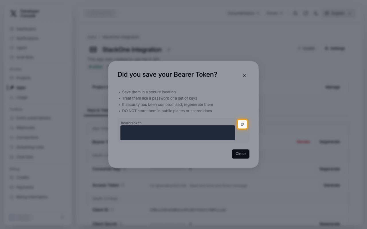 The Did you save your Bearer Token? dialog with the copy button highlighted