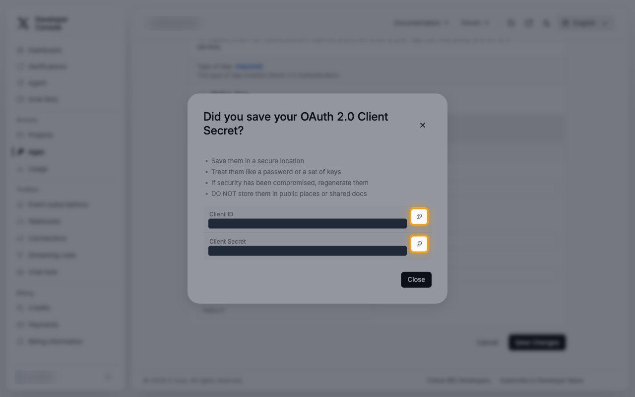 The Did you save your OAuth 2.0 Client Secret? dialog with the copy buttons for Client ID and Client Secret highlighted