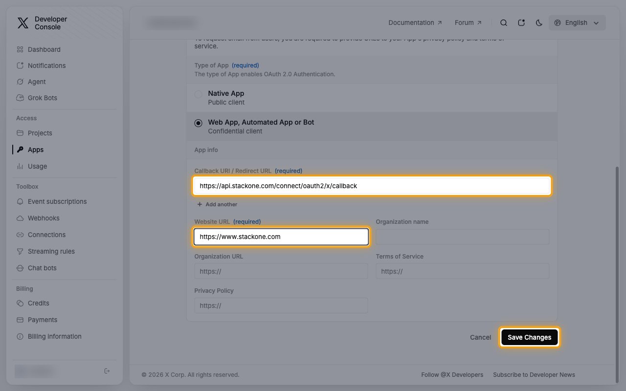 The App info section with the Callback URI / Redirect URL and Website URL fields and the Save Changes button highlighted
