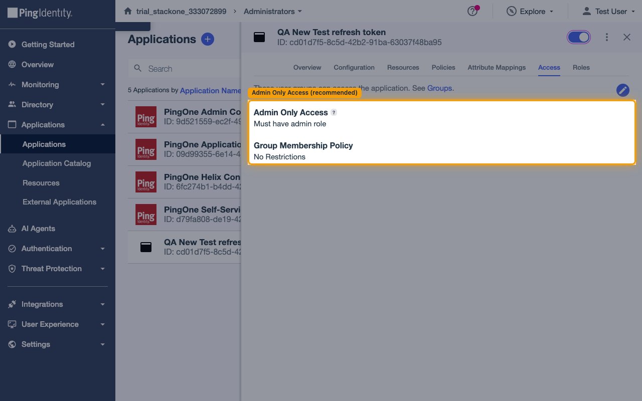 The application Access tab showing Admin Only Access and Group Membership Policy.