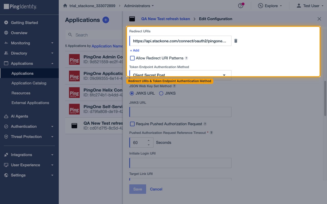 The OIDC Settings edit panel showing the Redirect URIs field with the StackOne callback URL and Token Endpoint Authentication Method set to Client Secret Post.