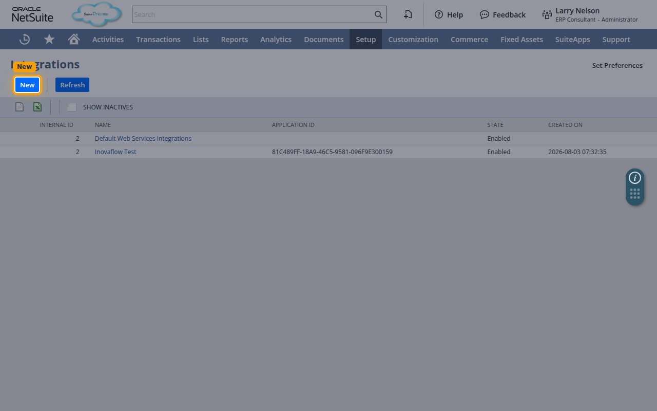 Integrations list with the New button highlighted