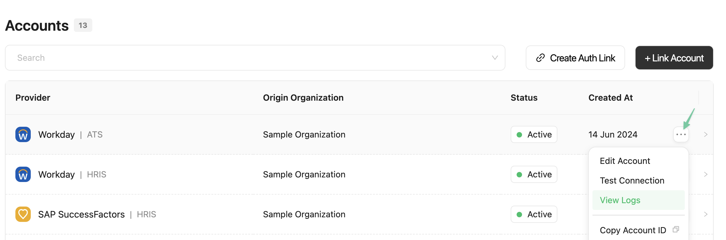 Request logs interface