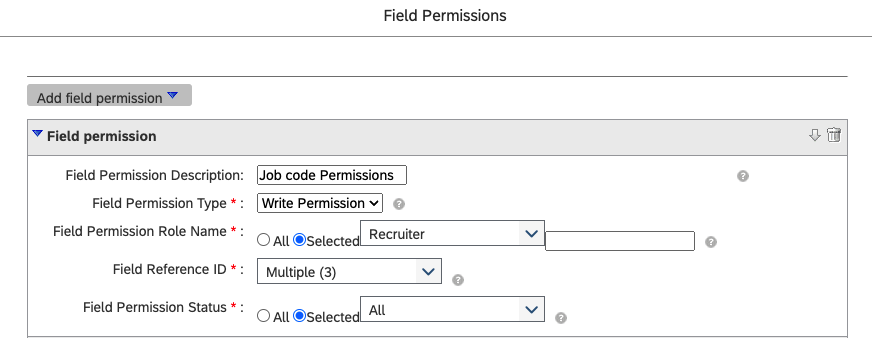 Add field permissions from the JR template