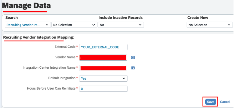 Enter all required details of Recruiting Vendor Integration Mapping