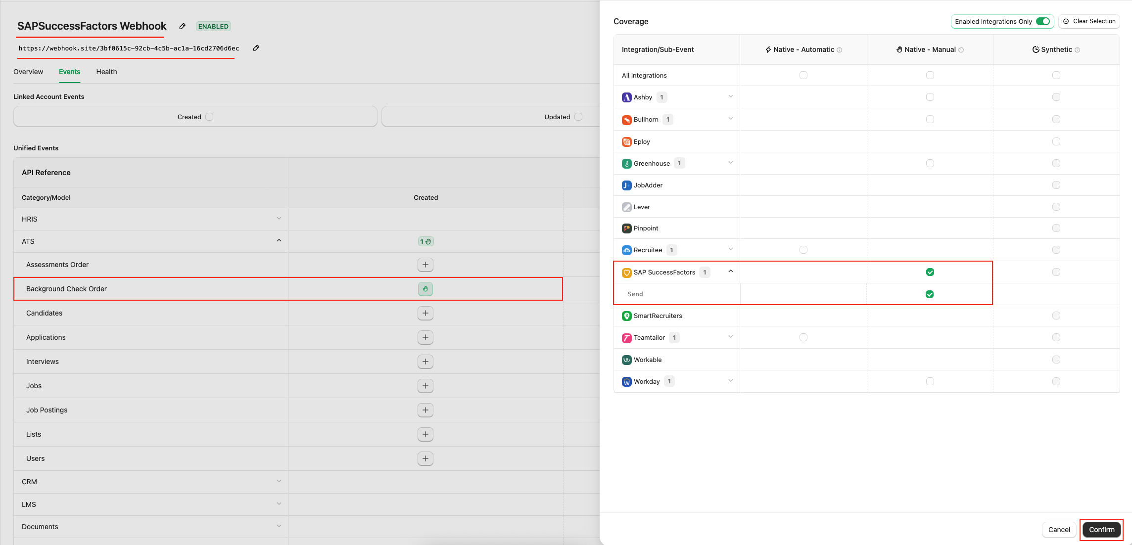 Select webhook events