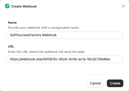 Add Webhook form