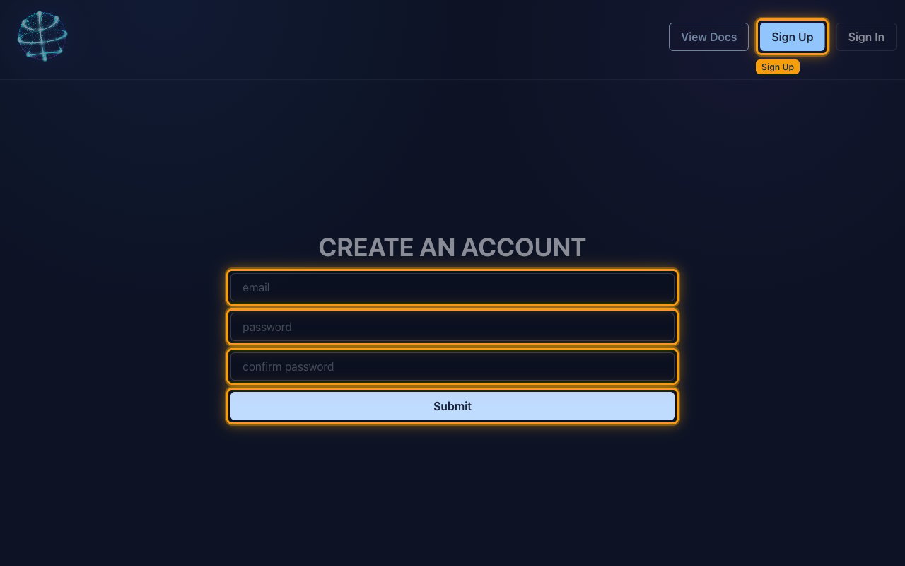 The BALLDONTLIE CREATE AN ACCOUNT screen with the email, password and confirm password fields and the Submit button highlighted.