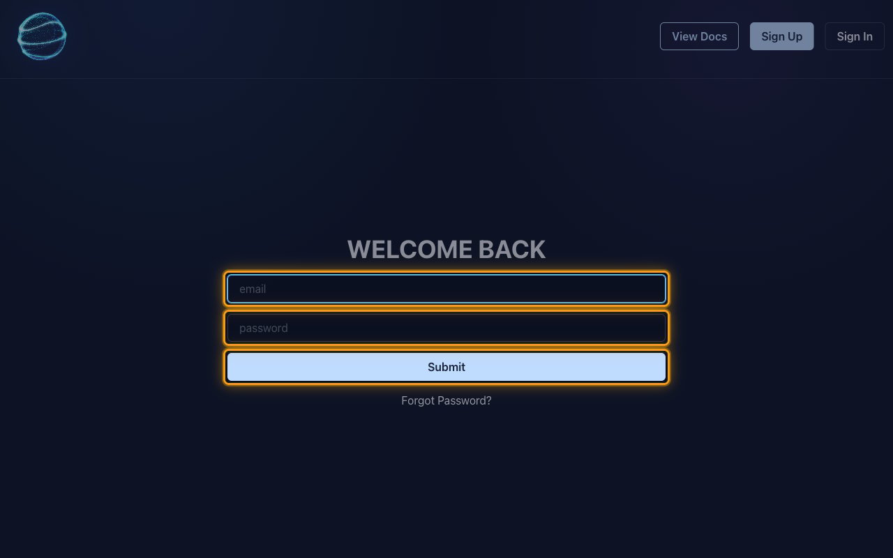 The BALLDONTLIE WELCOME BACK sign-in screen with the email and password fields and the Submit button highlighted.