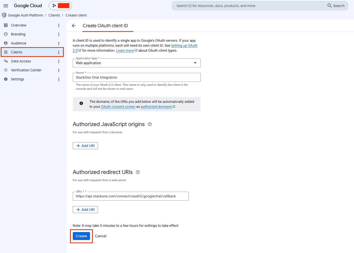 Create OAuth client ID and Client Secret