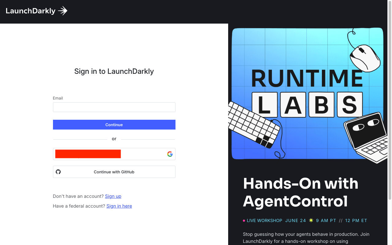 LaunchDarkly sign-in page