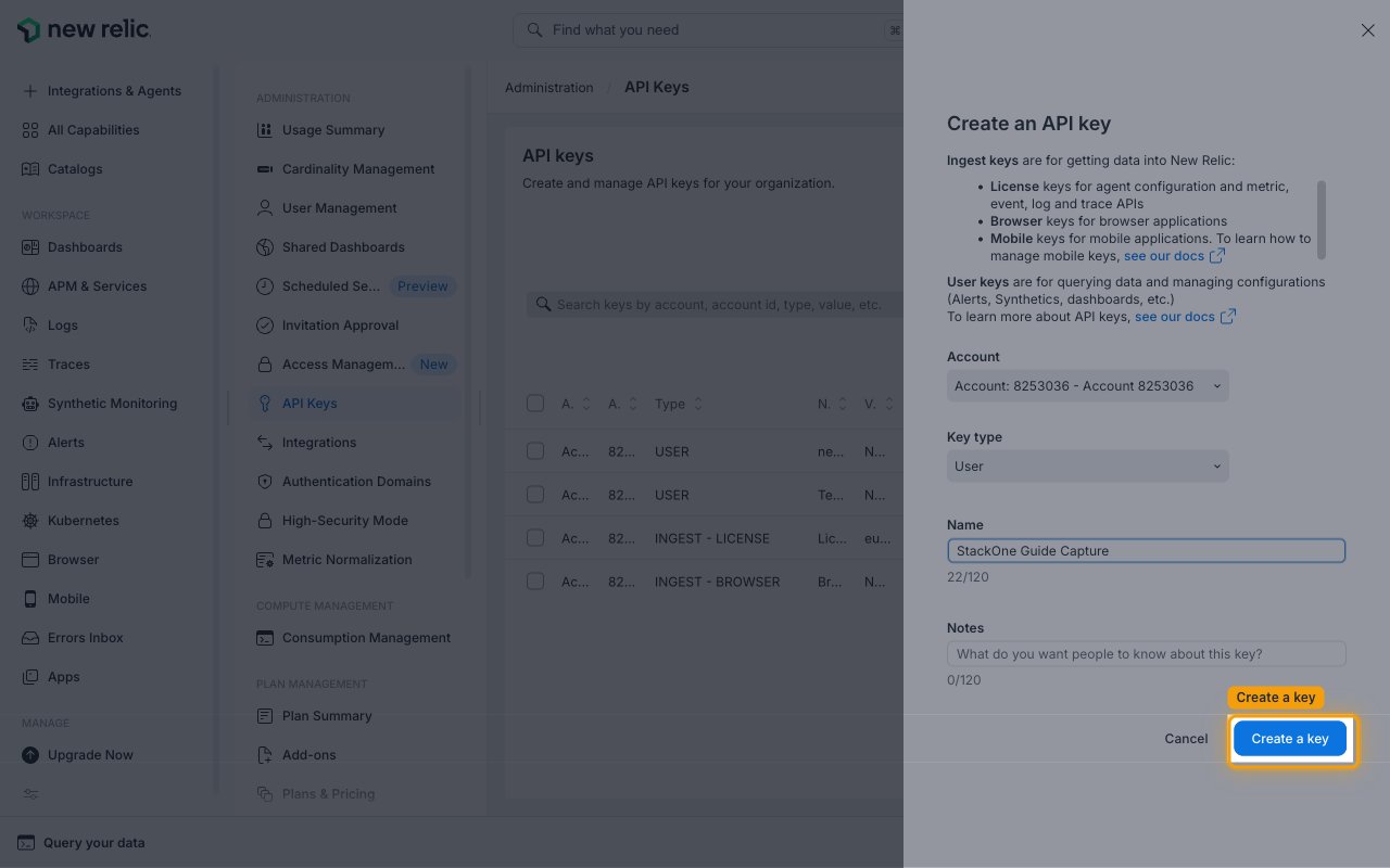 Create an API key panel with a name filled in and the Create a key button highlighted