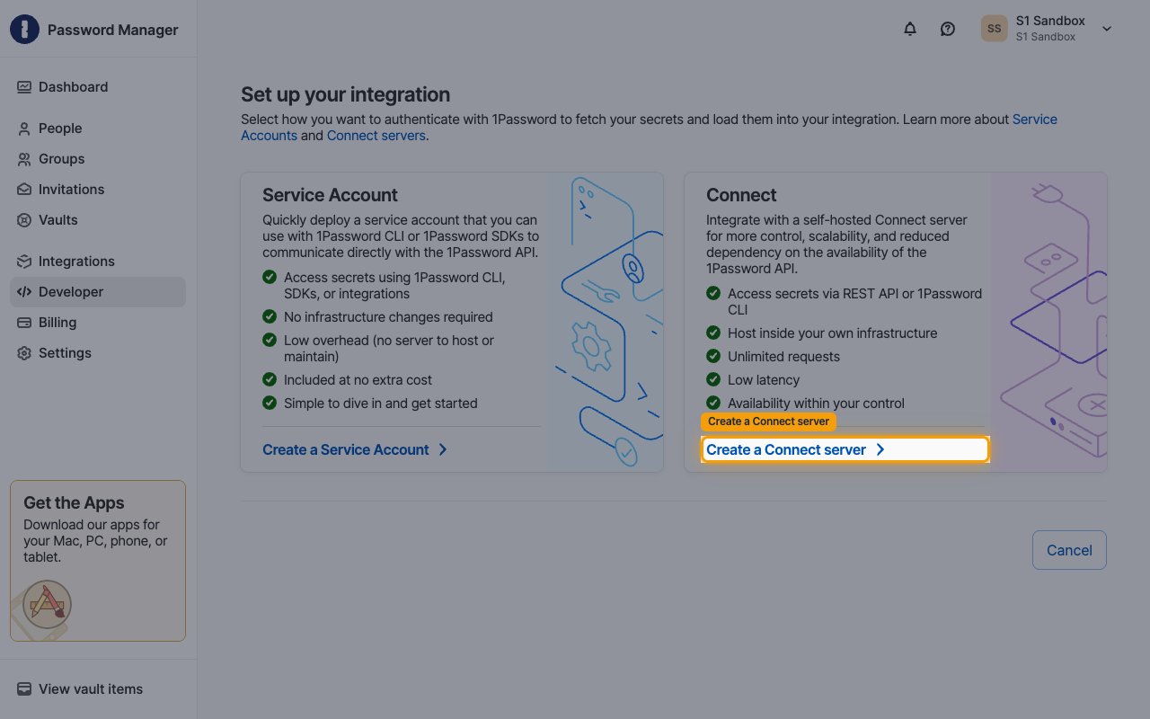 Set up your integration screen with the Create a Connect server link highlighted