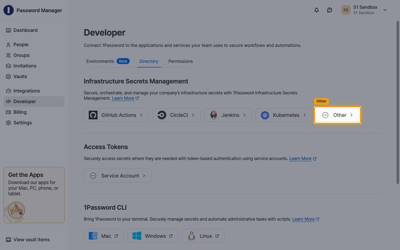 Developer Directory tab with the Other tile highlighted under Infrastructure Secrets Management