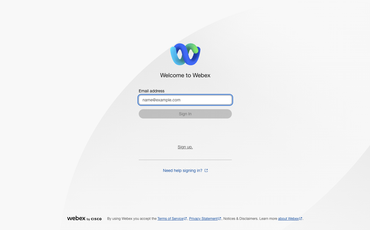 Webex Developer Portal sign-in page