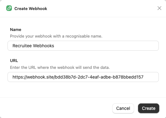 Add Webhook form