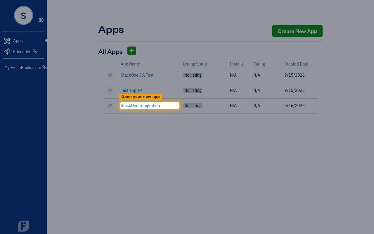 The All Apps list with the newly created application highlighted
