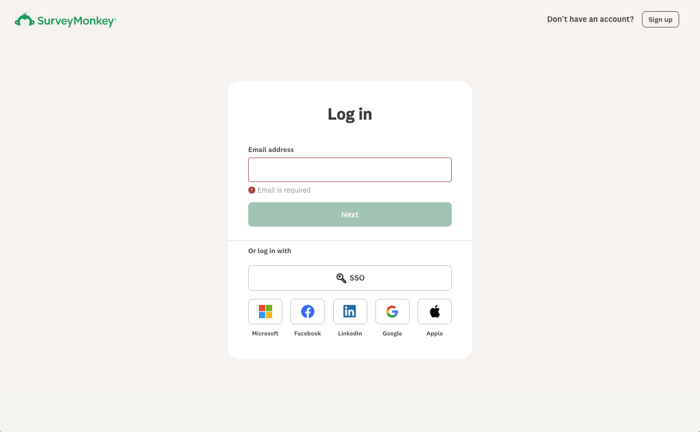 SurveyMonkey log in page