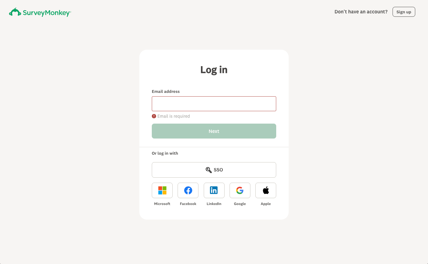 SurveyMonkey log in page