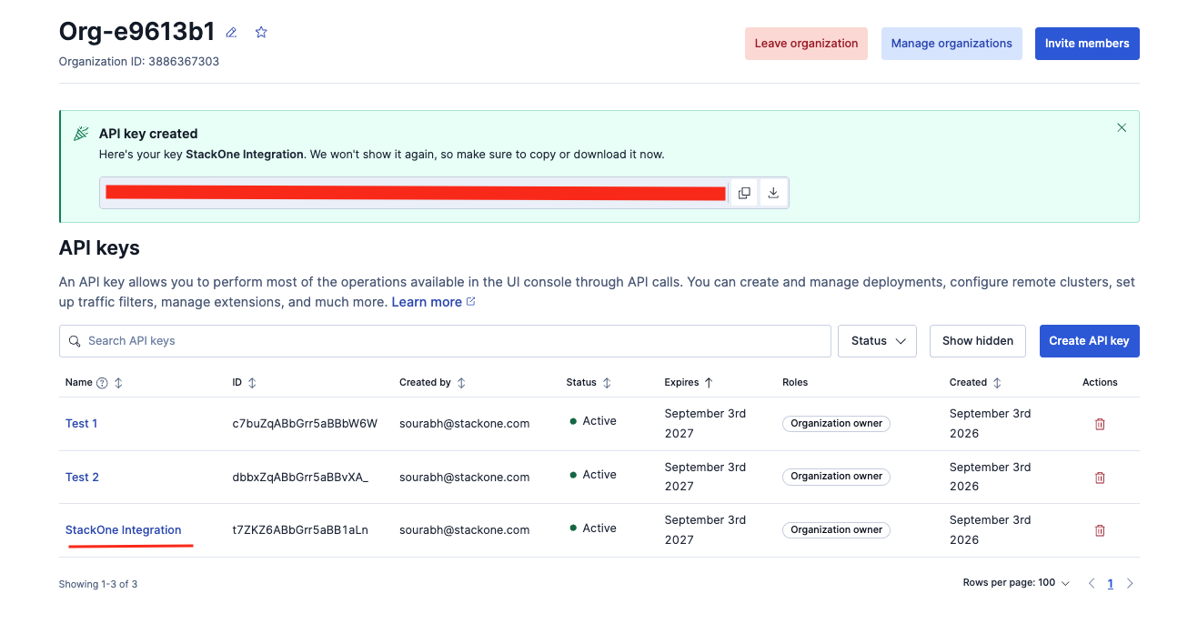 Copy API key